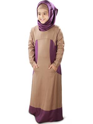 Brown Plain Rayon Kids-Abaya 3