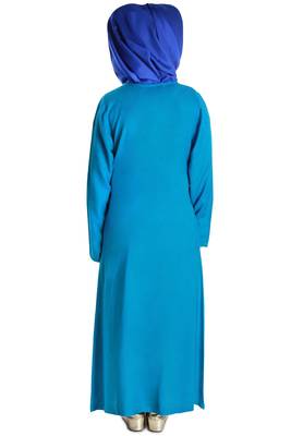 Blue Plain Rayon Kids-Abaya 4