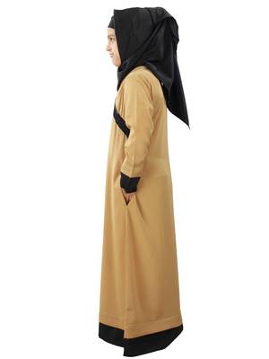 Beige Plain Crepe Kids-Abaya 4