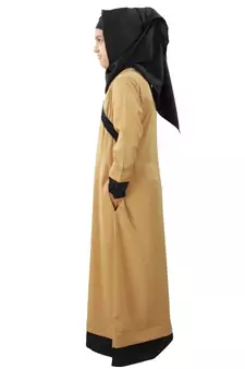 Beige Plain Crepe Kids-Abaya