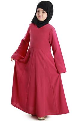 Pink Plain Crepe Kids-Abaya 3