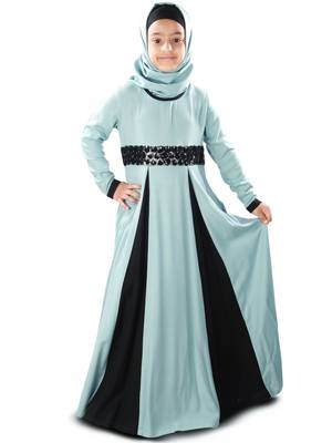 Blue Plain Rayon Kids-Abaya 3