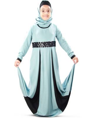 Blue Plain Rayon Kids-Abaya 4