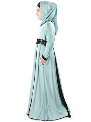 Blue Plain Rayon Kids-Abaya 5