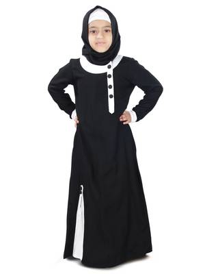 Black Plain Rayon Kids-Abaya 5