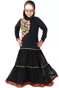Black Plain Crepe Kids-Abaya