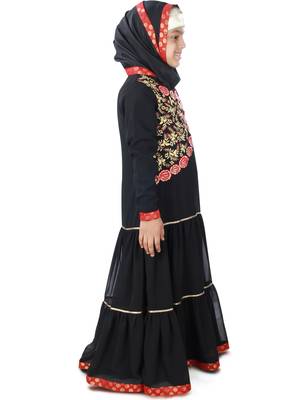 Black Plain Crepe Kids-Abaya 4