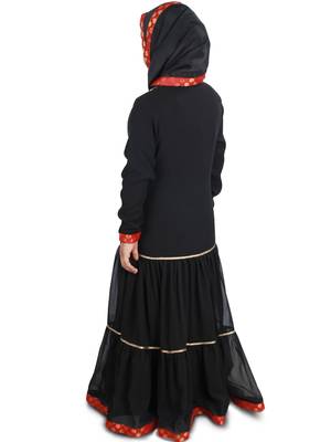 Black Plain Crepe Kids-Abaya 5