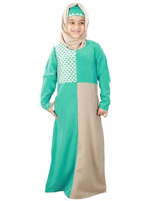 Green Plain Crepe Kids-Abaya 3