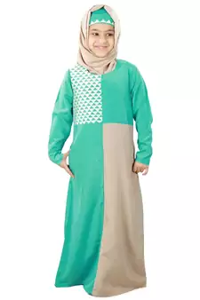Green Plain Crepe Kids-Abaya