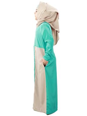 Green Plain Crepe Kids-Abaya 4