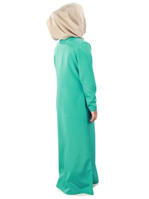 Green Plain Crepe Kids-Abaya 5