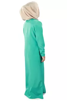 Green Plain Crepe Kids-Abaya