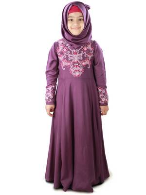 Purple Plain Rayon Kids-Abaya 3