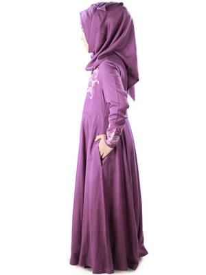 Purple Plain Rayon Kids-Abaya 5