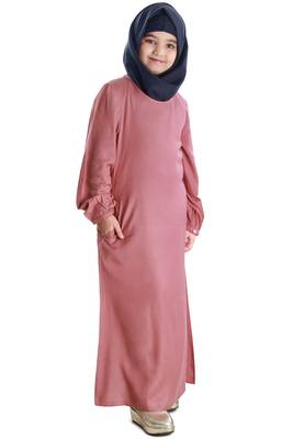 Pink Plain Rayon Kids-Abaya 4
