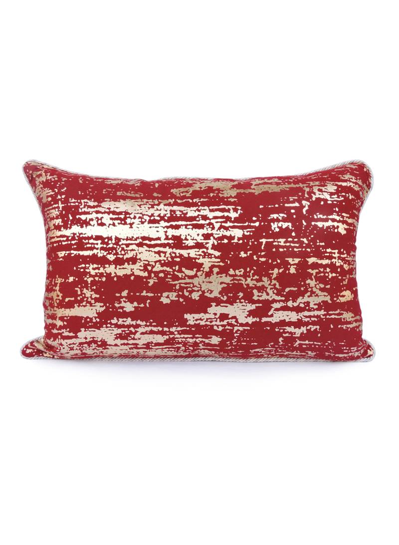 Cotton Red Rectangular Cushion Cover Set of 1 (30 x 50 cm) HOME AND