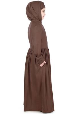 Brown Plain Rayon Kids-Abaya 4