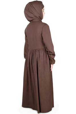 Brown Plain Rayon Kids-Abaya 5