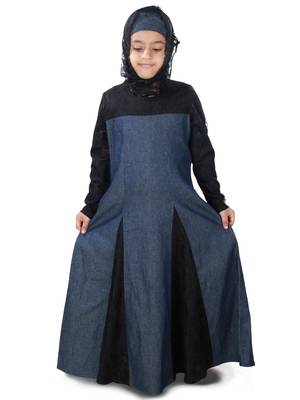 Blue Plain Crepe Kids-Abaya 3