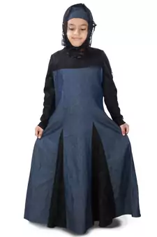 Blue Plain Crepe Kids-Abaya