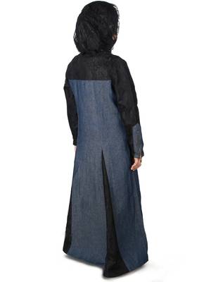 Blue Plain Crepe Kids-Abaya 4