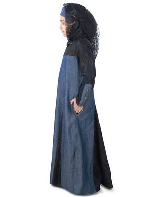 Blue Plain Crepe Kids-Abaya 5
