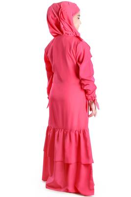 Pink Plain Crepe Kids-Abaya 4