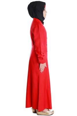 Red Plain Rayon Kids-Abaya 4