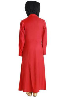 Red Plain Rayon Kids-Abaya 5