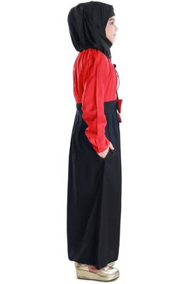 Red Plain Rayon Kids-Abaya 3