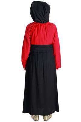 Red Plain Rayon Kids-Abaya 4