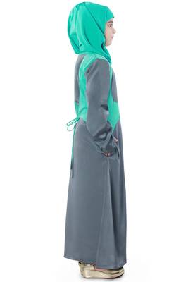 Turquoise Plain Crepe Kids-Abaya 3
