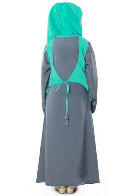 Turquoise Plain Crepe Kids-Abaya 4