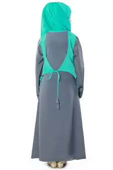 Turquoise Plain Crepe Kids-Abaya