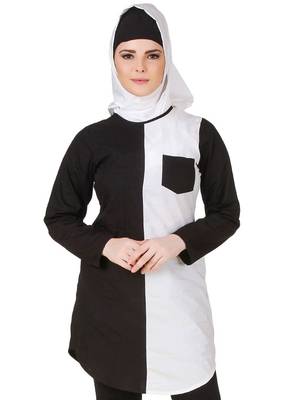 MyBatua Nuzhah Black & White Cotton Tunic 1