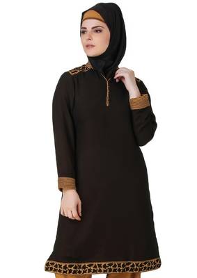 MyBatua Nuriyah Black-Beige Georgette & Crepe Tunic 1