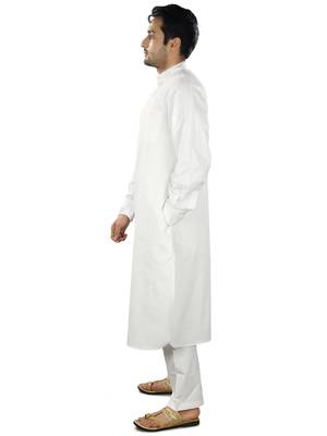 White Plain Cotton Islamic-Kurta-Pajama 2