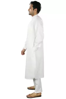 White Plain Cotton Islamic-Kurta-Pajama