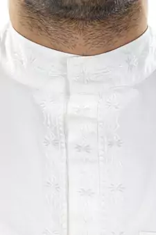 White Plain Cotton Islamic-Kurta-Pajama