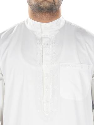 White Plain Cotton Islamic-Kurta-Pajama 4