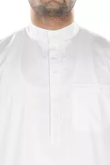 White Plain Cotton Islamic-Kurta-Pajama