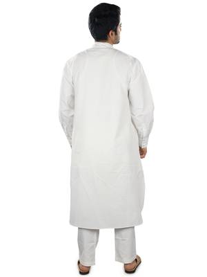 White Plain Cotton Islamic-Kurta-Pajama 5