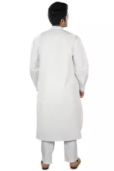 White Plain Cotton Islamic-Kurta-Pajama