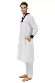 White Plain Rayon Islamic-Kurta-Pajama