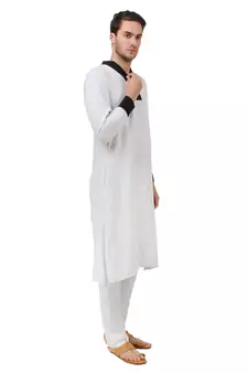 White Plain Rayon Islamic-Kurta-Pajama