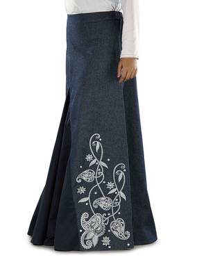 Blue  Plain Cotton Islamic Skirts 4