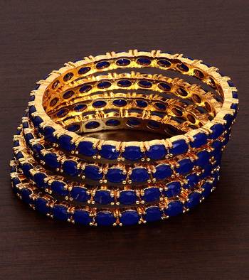 Gold Plated Blue Stone Embellished Designer Bangles for Women 1