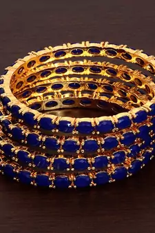 Gold Plated Blue Stone Embellished Designer Bangles for Women