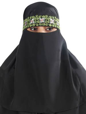 MyBatua Black Farhat Black Crepe Embroidered Niqab 1